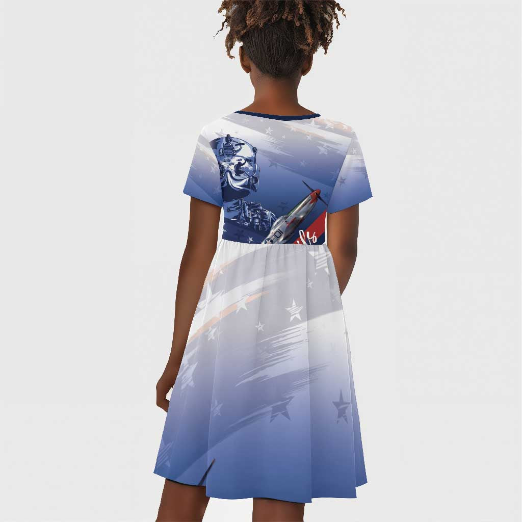 Tuskegee Airmen Red Tails Kid Short Sleeve Dress Straighten Up and Fly Right - Blue White - African Pride