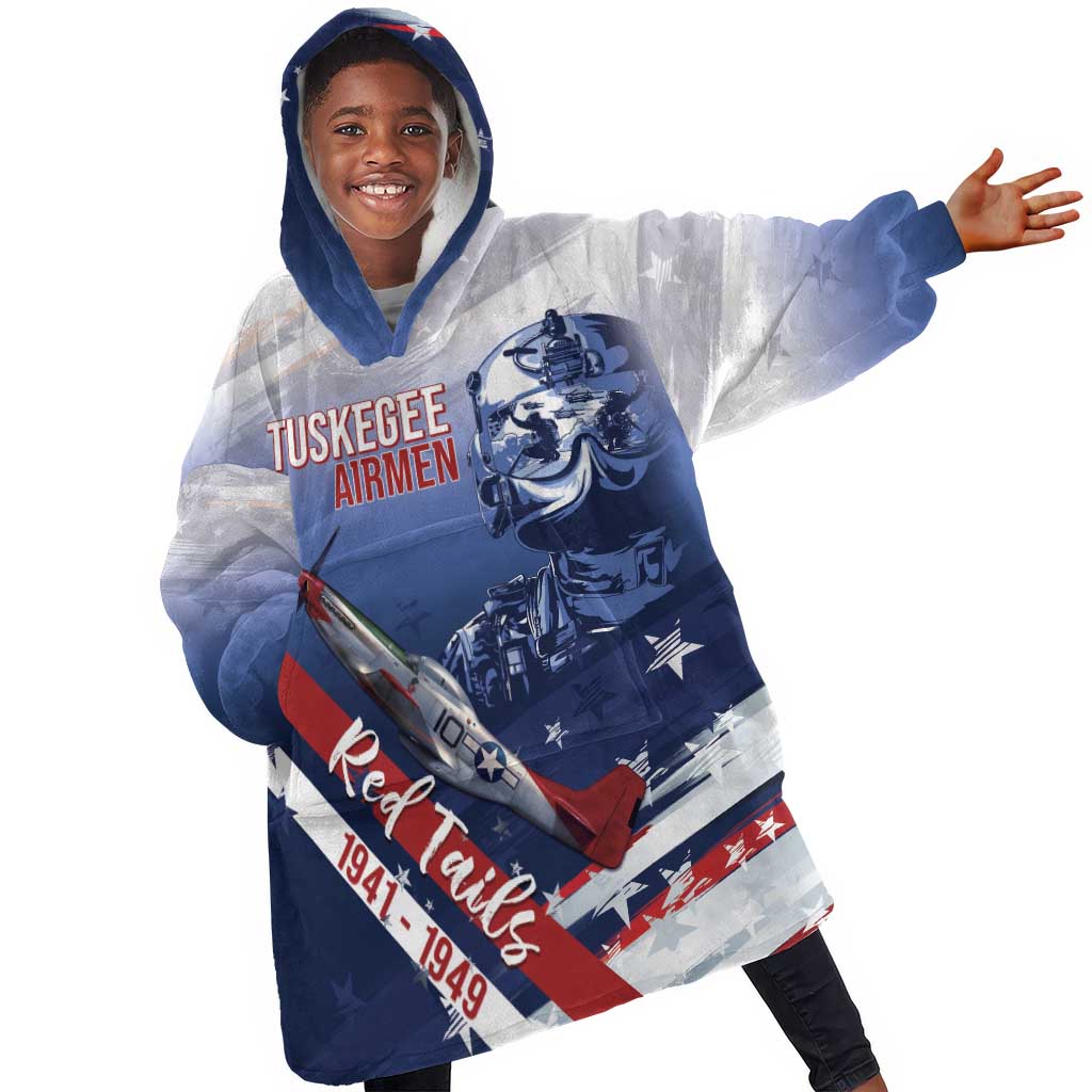 Tuskegee Airmen Red Tails Kid Wearable Blanket Hoodie Straighten Up and Fly Right - Blue White - African Pride