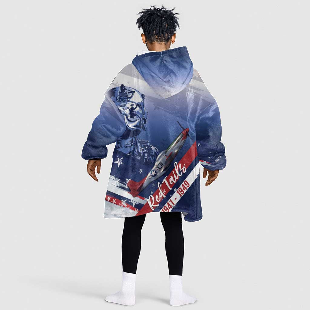 Tuskegee Airmen Red Tails Kid Wearable Blanket Hoodie Straighten Up and Fly Right - Blue White - African Pride