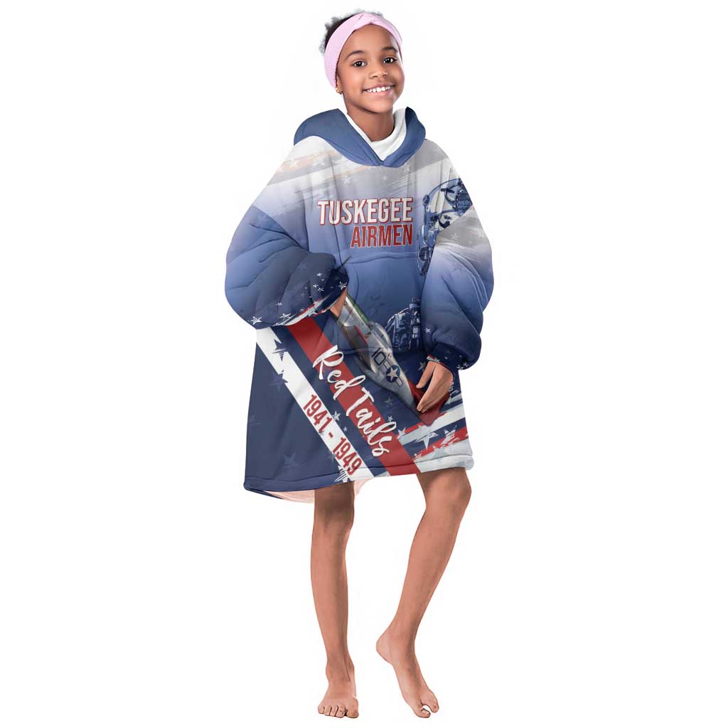 Tuskegee Airmen Red Tails Kid Wearable Blanket Hoodie Straighten Up and Fly Right - Blue White - African Pride