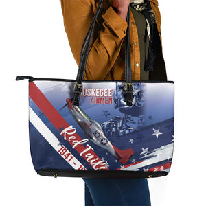 Tuskegee Airmen Red Tails Leather Tote Bag Straighten Up and Fly Right - Blue White - African Pride