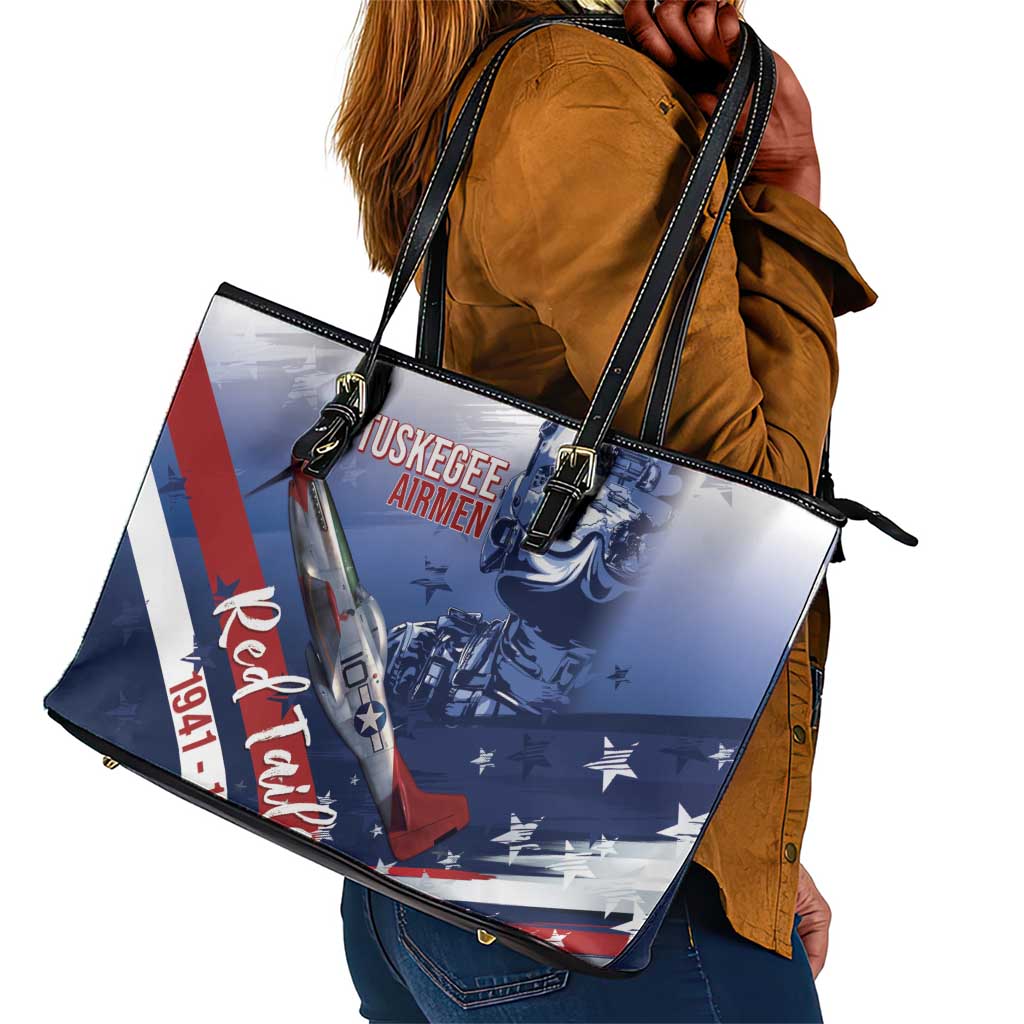 Tuskegee Airmen Red Tails Leather Tote Bag Straighten Up and Fly Right - Blue White - African Pride