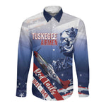 Tuskegee Airmen Red Tails Long Sleeve Button Shirt Straighten Up and Fly Right - Blue White - African Pride