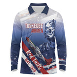Tuskegee Airmen Red Tails Long Sleeve Polo Shirt Straighten Up and Fly Right - Blue White - African Pride