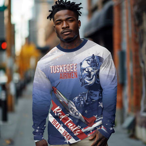 Tuskegee Airmen Red Tails Long Sleeve Shirt Straighten Up and Fly Right - Blue White - African Pride