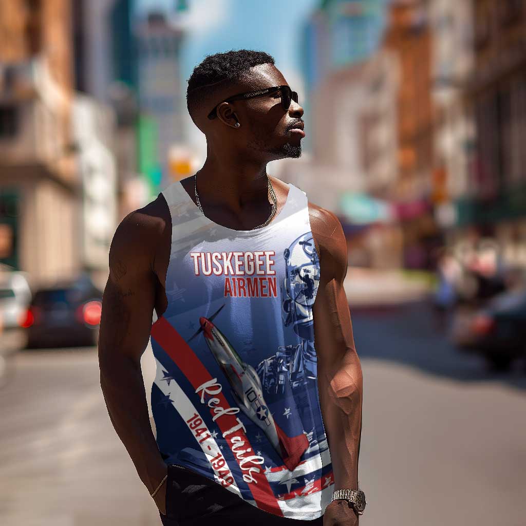 Tuskegee Airmen Red Tails Men Tank Top Straighten Up and Fly Right - Blue White - African Pride
