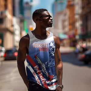 Tuskegee Airmen Red Tails Men Tank Top Straighten Up and Fly Right - Blue White - African Pride