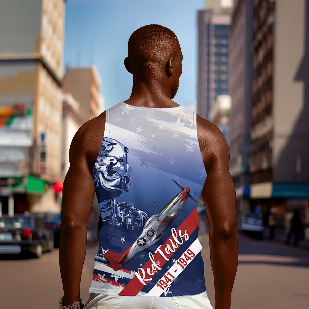 Tuskegee Airmen Red Tails Men Tank Top Straighten Up and Fly Right - Blue White - African Pride