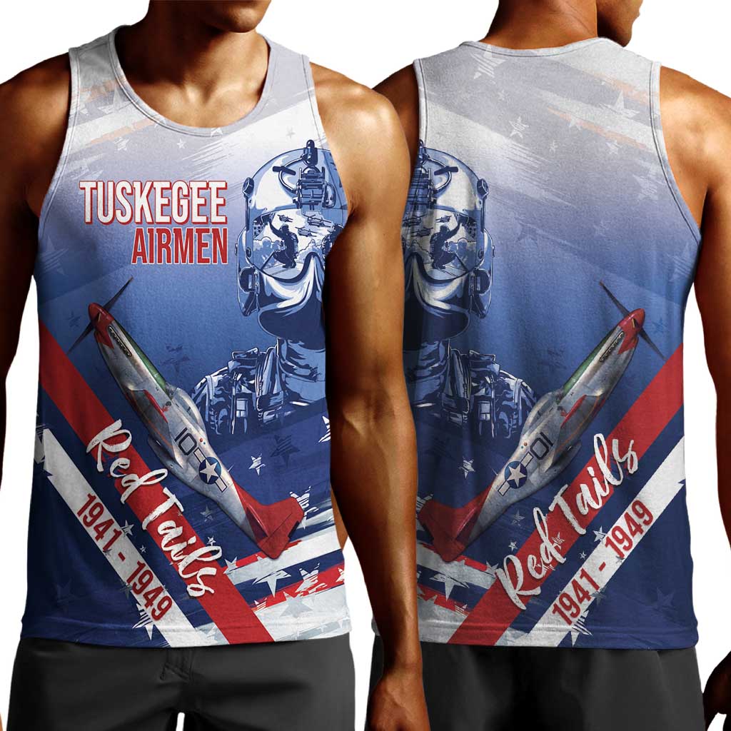 Tuskegee Airmen Red Tails Men Tank Top Straighten Up and Fly Right - Blue White - African Pride
