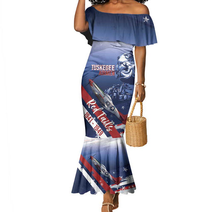 Tuskegee Airmen Red Tails Mermaid Dress Straighten Up and Fly Right - Blue White - African Pride