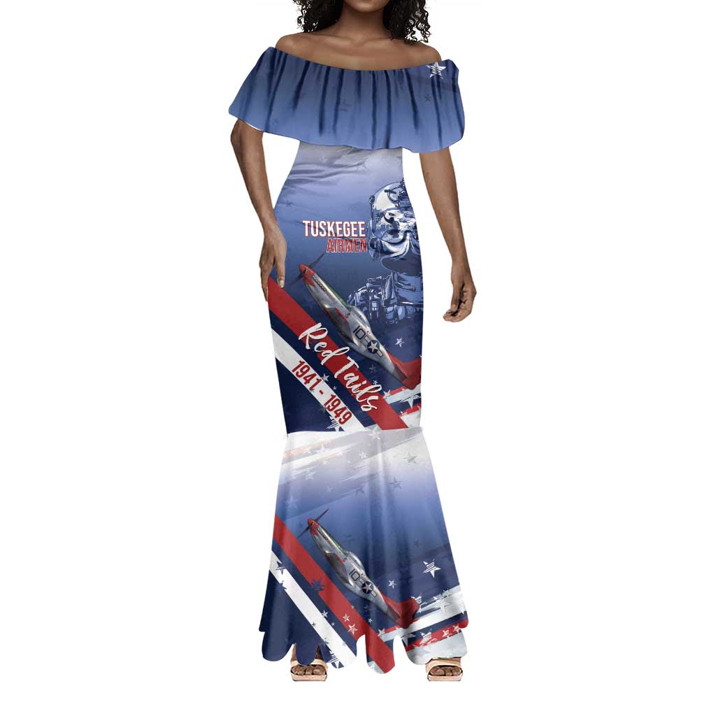 Tuskegee Airmen Red Tails Mermaid Dress Straighten Up and Fly Right - Blue White - African Pride