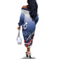 Tuskegee Airmen Red Tails Off The Shoulder Long Sleeve Dress Straighten Up and Fly Right - Blue White - African Pride