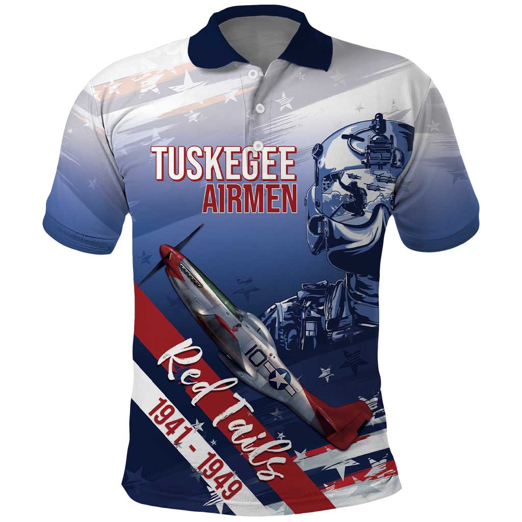Tuskegee Airmen Red Tails Polo Shirt Straighten Up and Fly Right - Blue White - African Pride