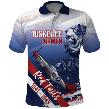 Tuskegee Airmen Red Tails Polo Shirt Straighten Up and Fly Right - Blue White - African Pride