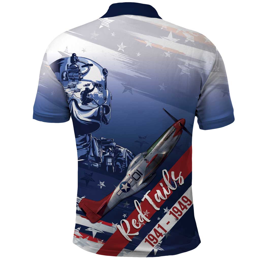 Tuskegee Airmen Red Tails Polo Shirt Straighten Up and Fly Right - Blue White - African Pride