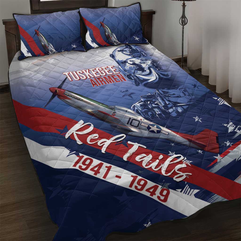 Tuskegee Airmen Red Tails Quilt Bed Set Straighten Up and Fly Right - Blue White - African Pride