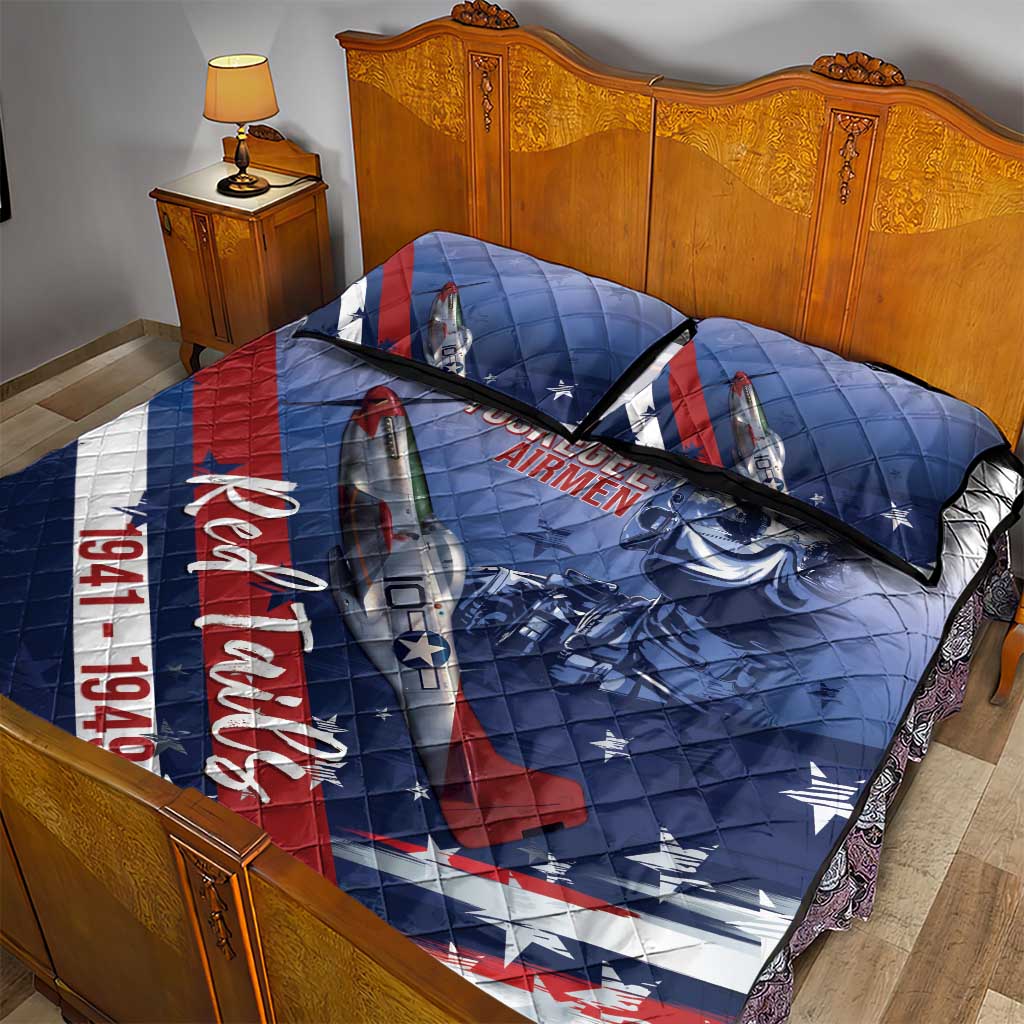 Tuskegee Airmen Red Tails Quilt Bed Set Straighten Up and Fly Right - Blue White - African Pride