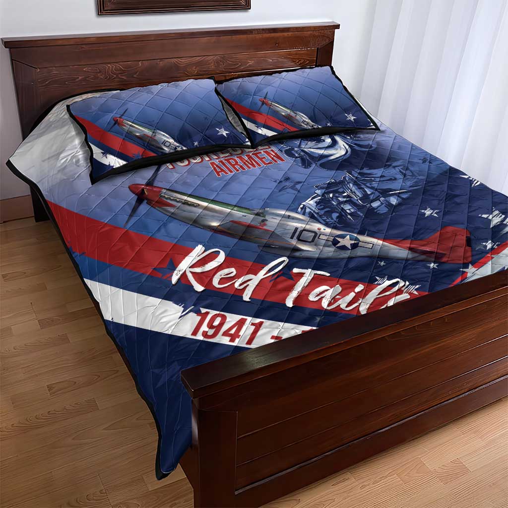 Tuskegee Airmen Red Tails Quilt Bed Set Straighten Up and Fly Right - Blue White - African Pride