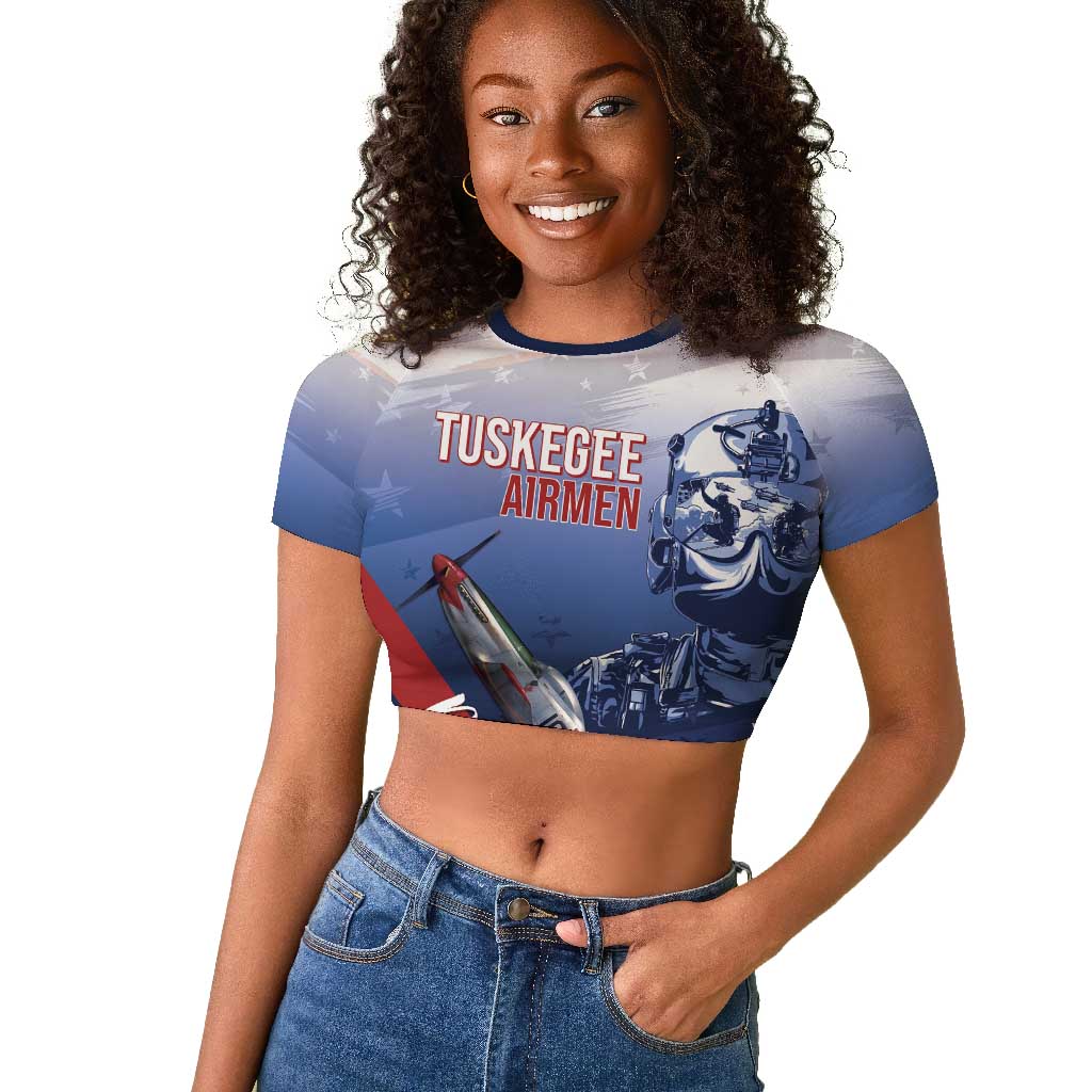 Tuskegee Airmen Red Tails Raglan Cropped T shirt Straighten Up and Fly Right - Blue White - African Pride