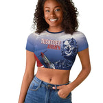 Tuskegee Airmen Red Tails Raglan Cropped T shirt Straighten Up and Fly Right - Blue White - African Pride