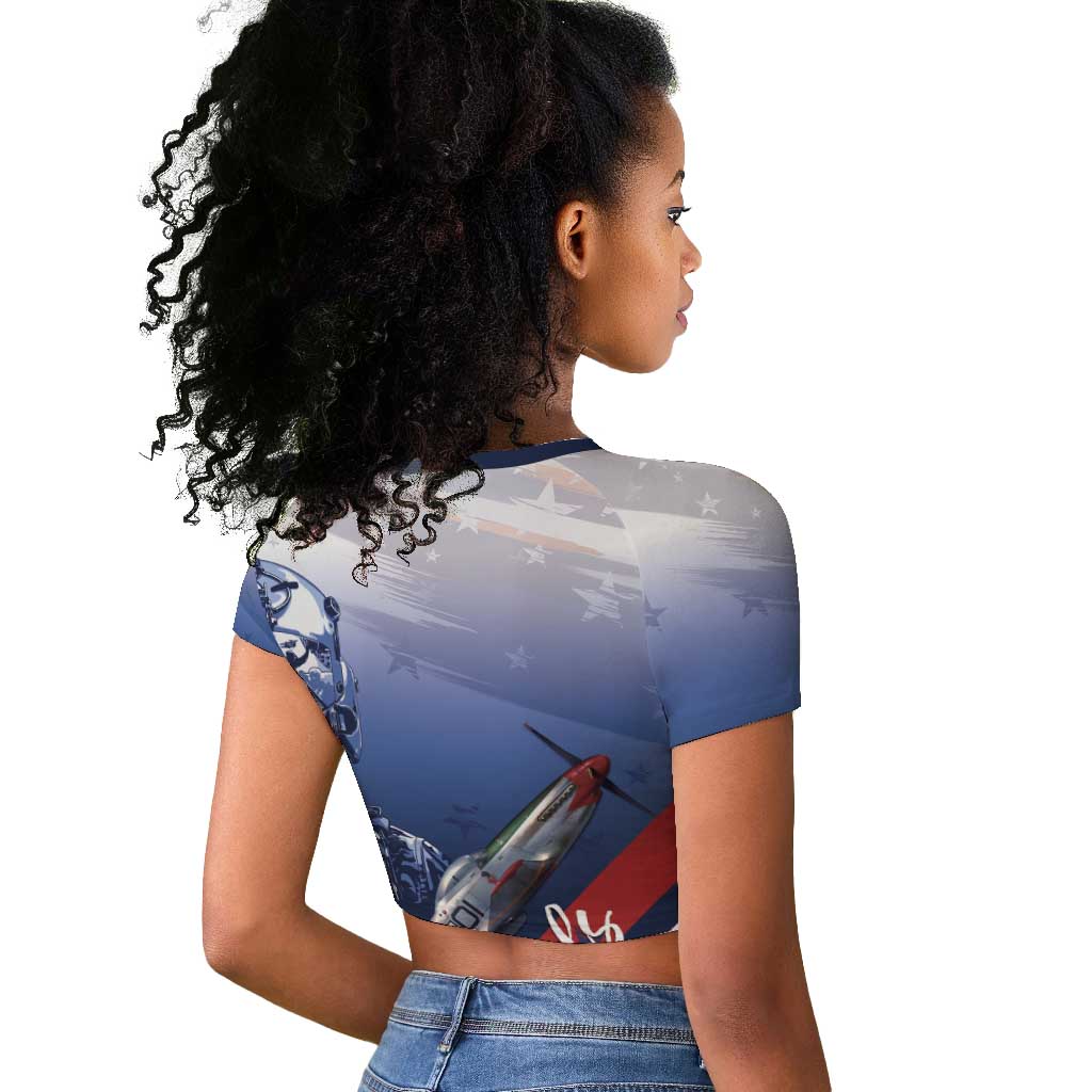 Tuskegee Airmen Red Tails Raglan Cropped T shirt Straighten Up and Fly Right - Blue White - African Pride