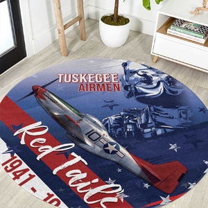 Tuskegee Airmen Red Tails Round Carpet Straighten Up and Fly Right - Blue White - African Pride