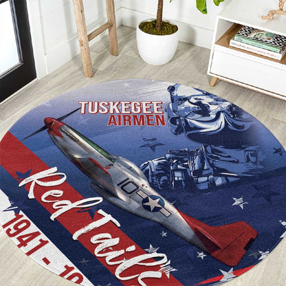 Tuskegee Airmen Red Tails Round Carpet Straighten Up and Fly Right - Blue White - African Pride