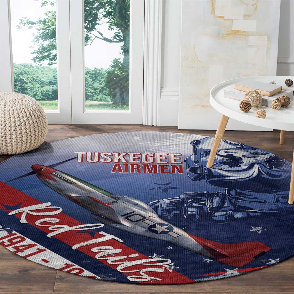 Tuskegee Airmen Red Tails Round Carpet Straighten Up and Fly Right - Blue White - African Pride