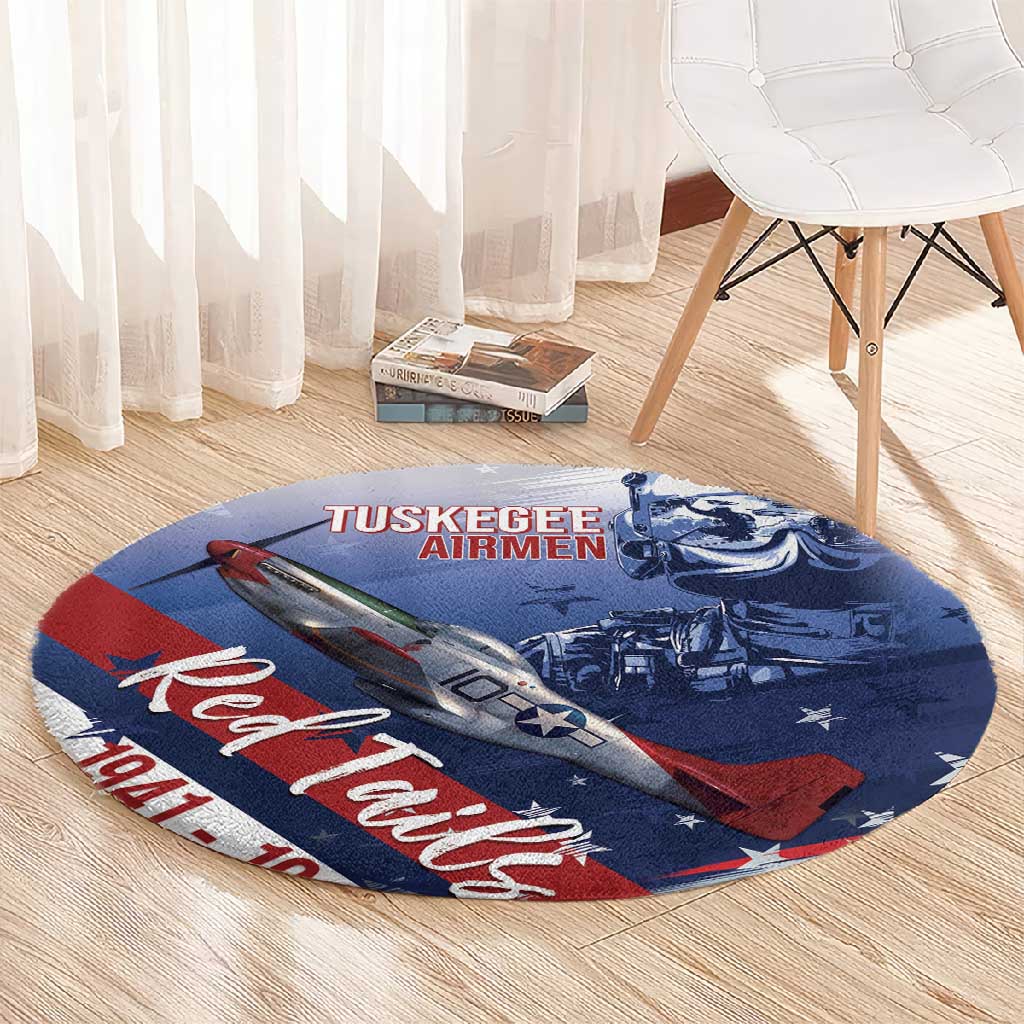 Tuskegee Airmen Red Tails Round Carpet Straighten Up and Fly Right - Blue White - African Pride