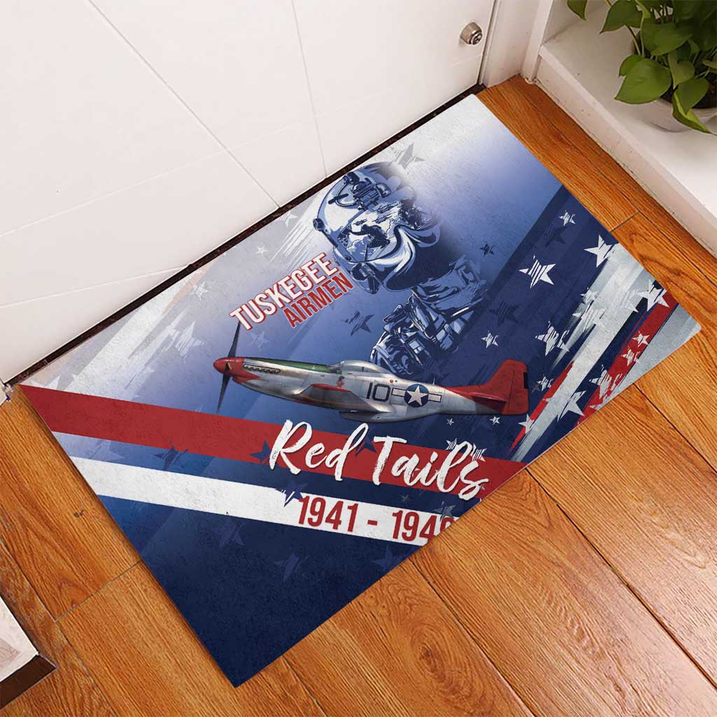 Tuskegee Airmen Red Tails Rubber Doormat Straighten Up and Fly Right - Blue White - African Pride