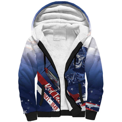 Tuskegee Airmen Red Tails Sherpa Hoodie Straighten Up and Fly Right - Blue White - African Pride