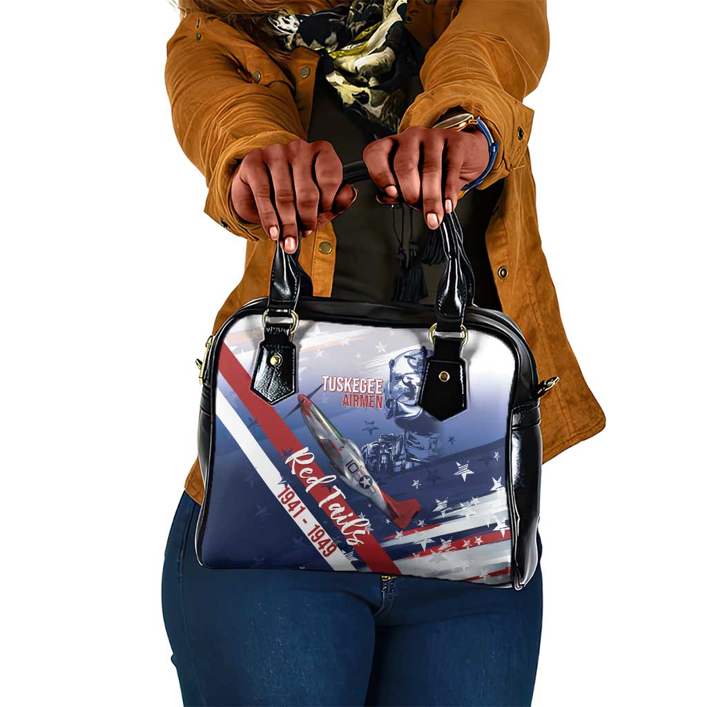 Tuskegee Airmen Red Tails Shoulder Handbag Straighten Up and Fly Right - Blue White - African Pride