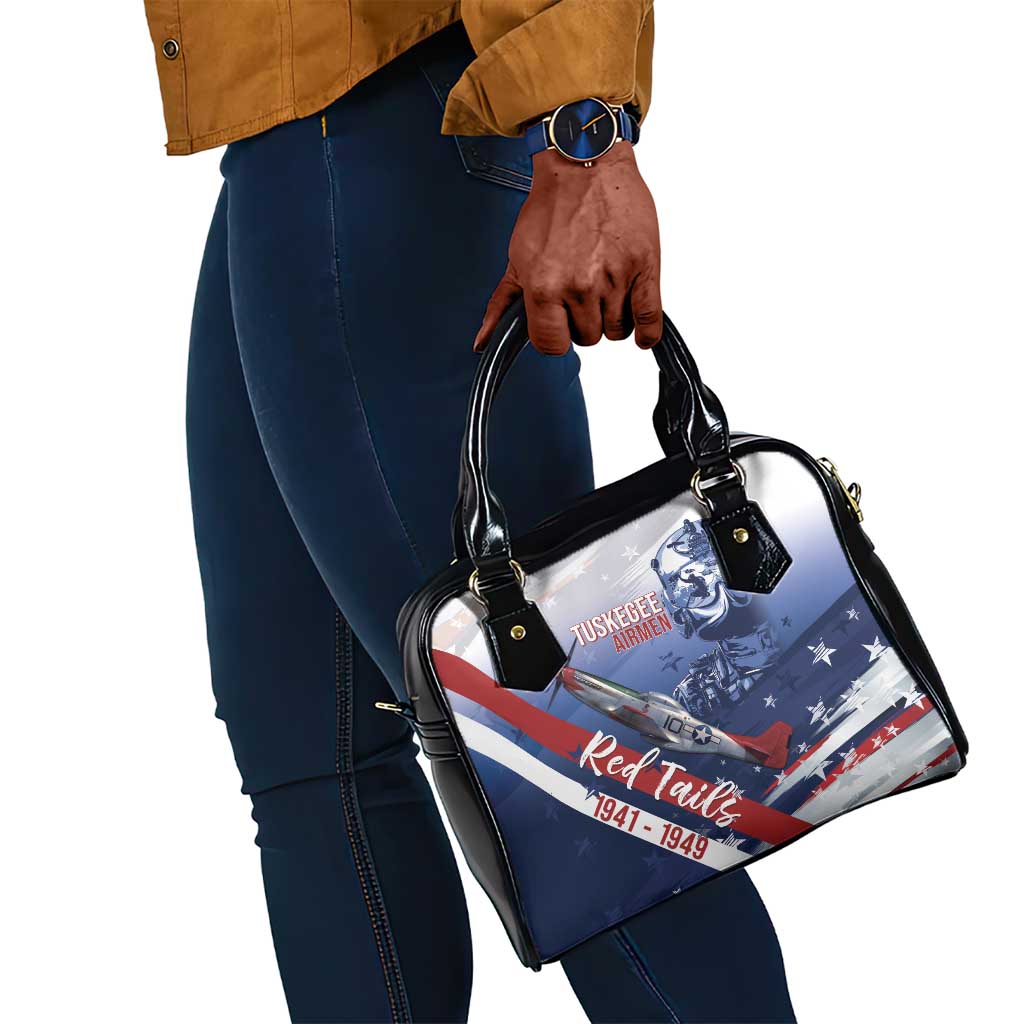 Tuskegee Airmen Red Tails Shoulder Handbag Straighten Up and Fly Right - Blue White - African Pride