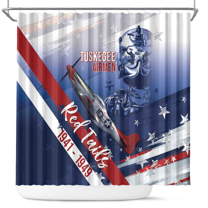 Tuskegee Airmen Red Tails Shower Curtain Straighten Up and Fly Right - Blue White - African Pride