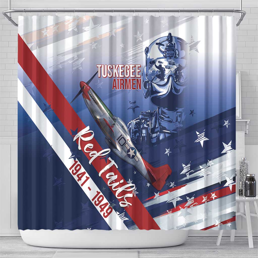 Tuskegee Airmen Red Tails Shower Curtain Straighten Up and Fly Right - Blue White - African Pride