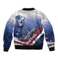 Tuskegee Airmen Red Tails Sleeve Zip Bomber Jacket Straighten Up and Fly Right - Blue White - African Pride