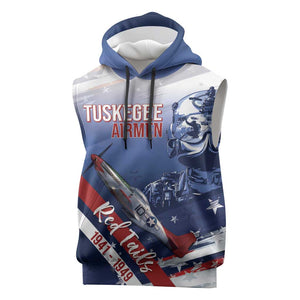 Tuskegee Airmen Red Tails Sleeveless Hoodie Straighten Up and Fly Right - Blue White - African Pride