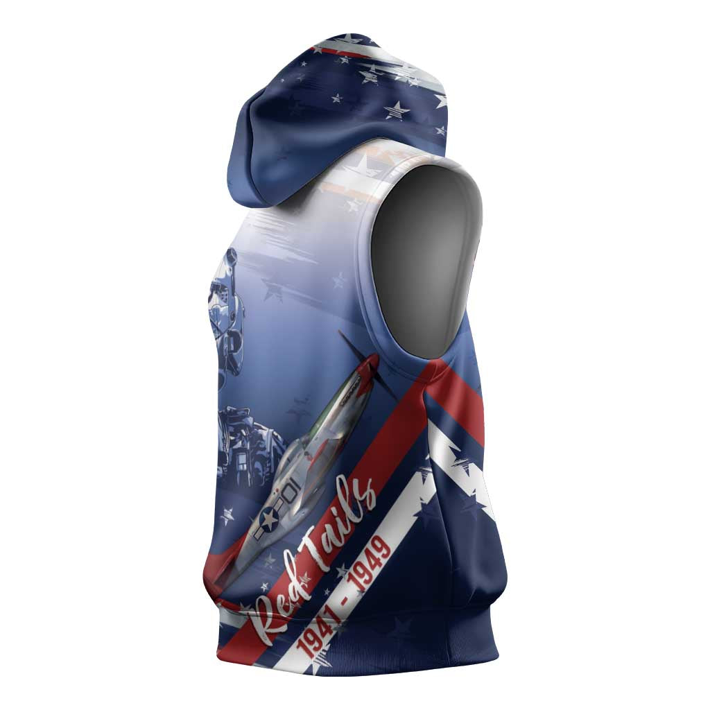 Tuskegee Airmen Red Tails Sleeveless Hoodie Straighten Up and Fly Right - Blue White - African Pride