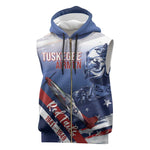 Tuskegee Airmen Red Tails Sleeveless Zip Hoodie Straighten Up and Fly Right - Blue White - African Pride
