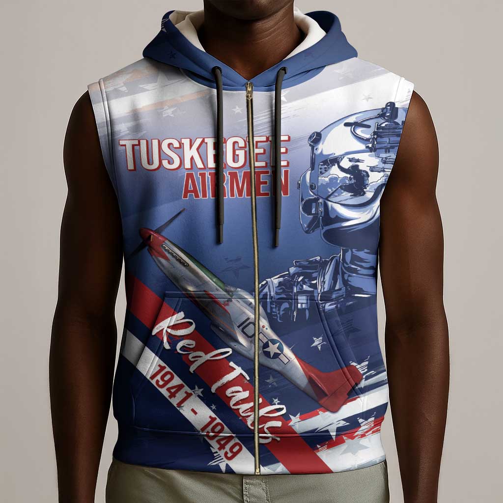 Tuskegee Airmen Red Tails Sleeveless Zip Hoodie Straighten Up and Fly Right - Blue White - African Pride