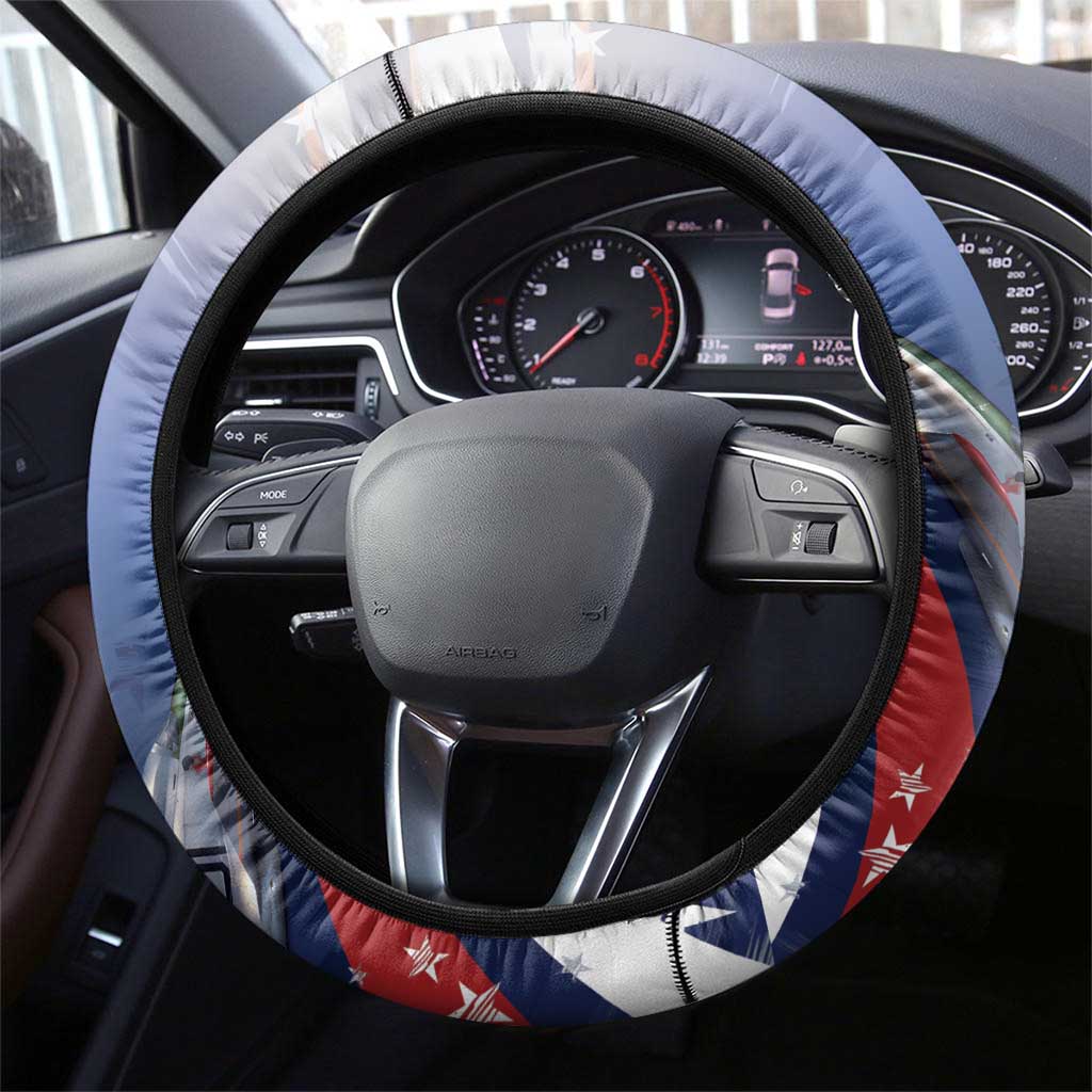 Tuskegee Airmen Red Tails Steering Wheel Cover Straighten Up and Fly Right - Blue White - African Pride