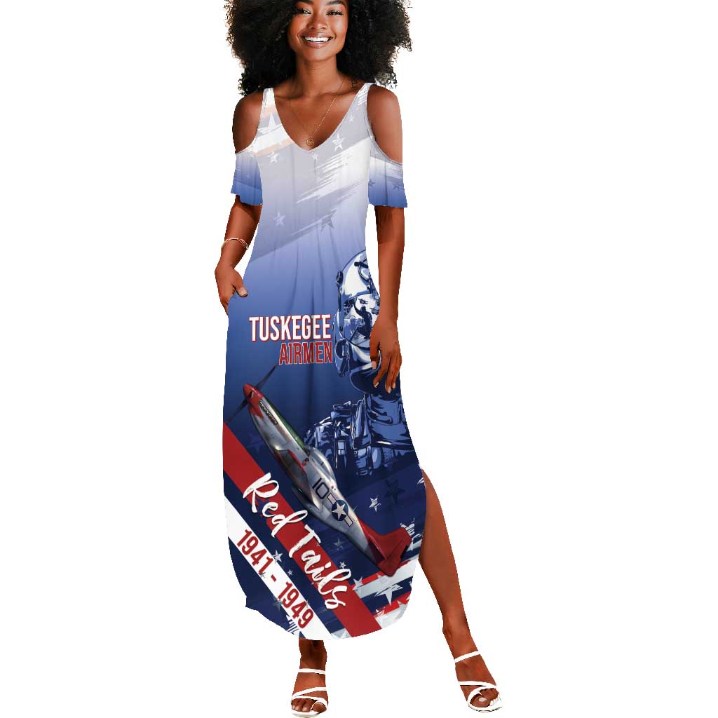 Tuskegee Airmen Red Tails Summer Maxi Dress Straighten Up and Fly Right - Blue White - African Pride
