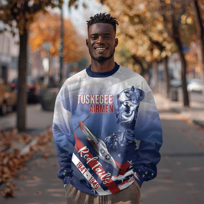 Tuskegee Airmen Red Tails Sweatshirt Straighten Up and Fly Right - Blue White - African Pride