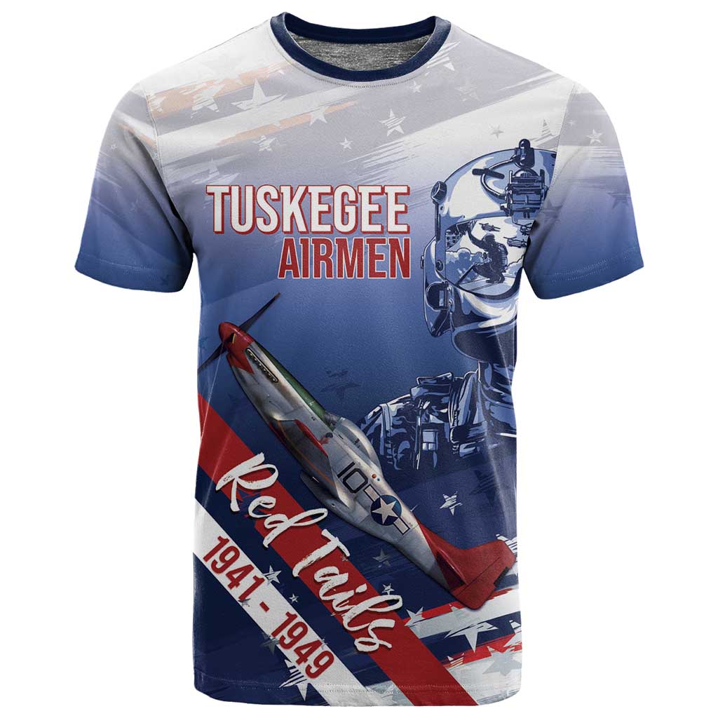 Tuskegee Airmen Red Tails T shirt Straighten Up and Fly Right - Blue White - African Pride