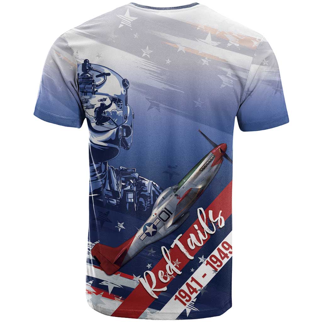 Tuskegee Airmen Red Tails T shirt Straighten Up and Fly Right - Blue White - African Pride
