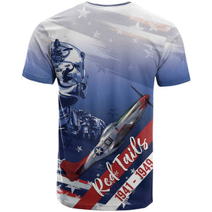 Tuskegee Airmen Red Tails T shirt Straighten Up and Fly Right - Blue White - African Pride