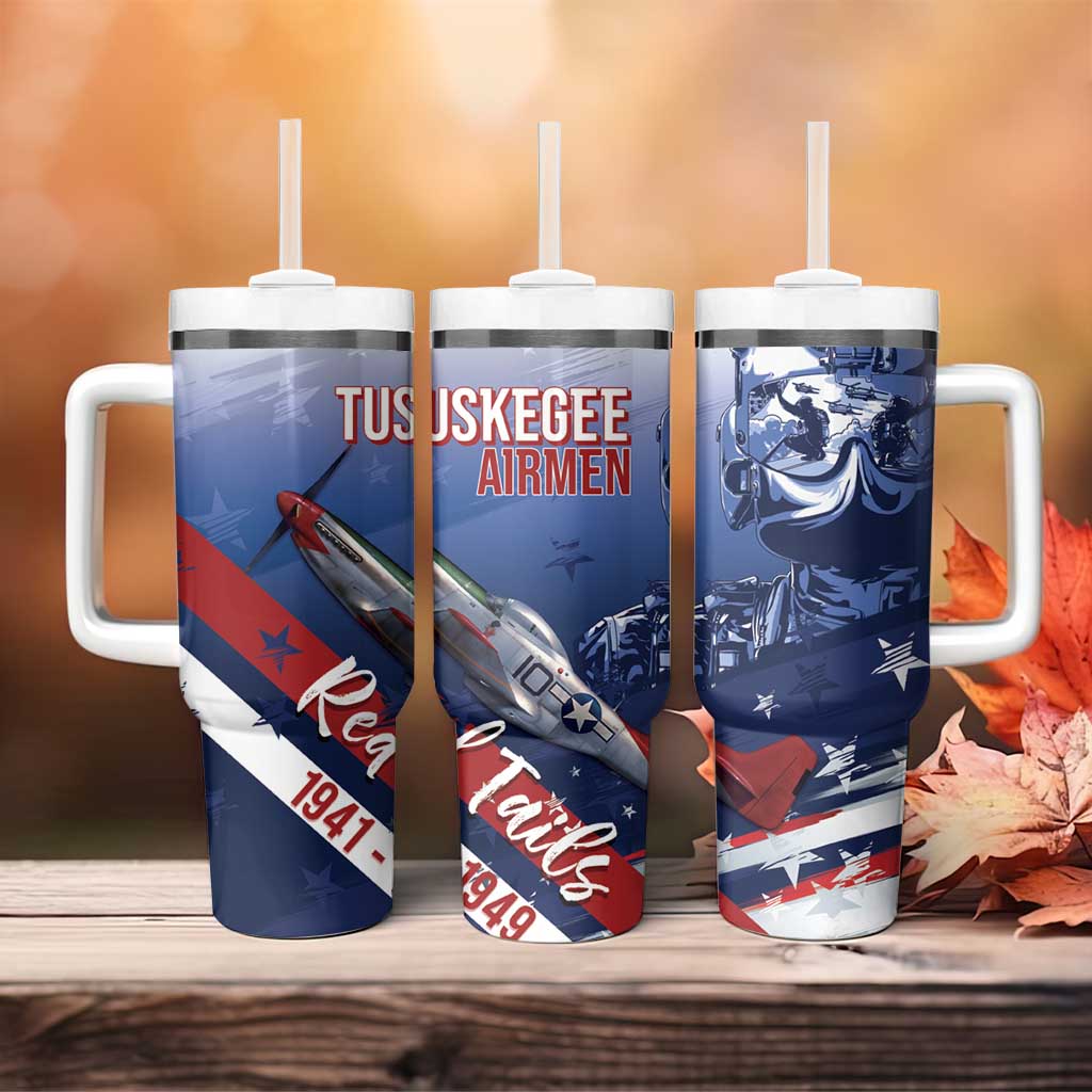 Tuskegee Airmen Red Tails Tumbler With Handle Straighten Up and Fly Right - Blue White - African Pride