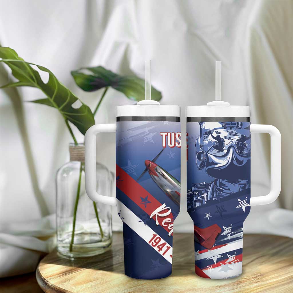 Tuskegee Airmen Red Tails Tumbler With Handle Straighten Up and Fly Right - Blue White - African Pride
