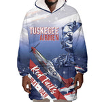 Tuskegee Airmen Red Tails Wearable Blanket Hoodie Straighten Up and Fly Right - Blue White - African Pride
