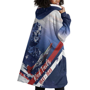 Tuskegee Airmen Red Tails Wearable Blanket Hoodie Straighten Up and Fly Right - Blue White - African Pride